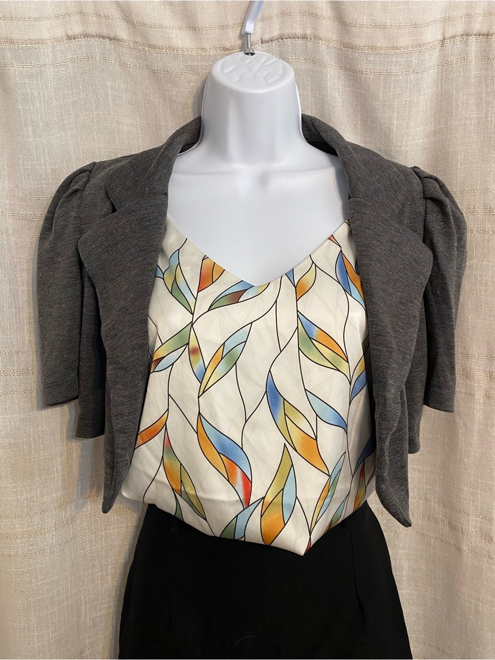 Vtg 00’s Bongo Cropped Shrug Jacket M Gray Puff Sleeve Made in USA Y2K